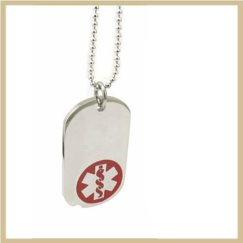 Red Medical id Dog tag with 50cm Ball Chain Engraved Type 1 Diabetes