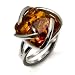 .925 Sterling Silver and Top Quality Certified Honey Amber Universe Look Ring