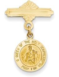 14k Yellow Gold Reversible Queen of the Holy Scapular/Sacred Heart Medal Pin