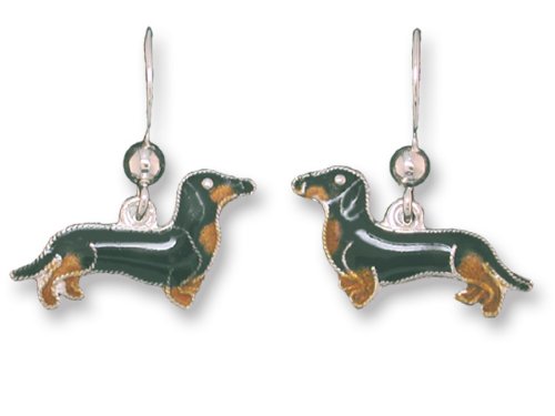 Black & Tan Dachshund Dog Sterling Silver and Enamel Earrings by Zarah