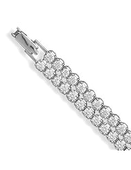 Double Row Cubic Zirconia CZ Tennis Bracelet with Box Clasp Rhodium on Sterling Silver