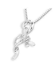 (X1000Diamond) 18K/750 White Gold Dragonfly Three Stone Diamond Accents Pendant With 925 Sterling Chain (1/20 cttw, G-H Color, VS2-SI1 Clarity)