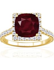 18K Yellow Gold Cushion Cut Ruby Ring With Sidestones