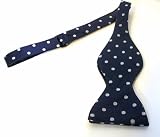 Marlon Garci 100% Silk Woven Navy Blue with White Polka Dot Self-Tie Bow Tie