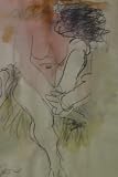Figure, Watercolor and Pencil Drawing By Carmel Artist Victor Di Gesu - Framed Artwork