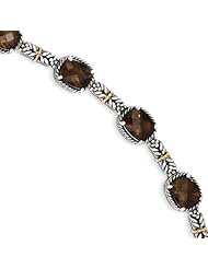 Genuine Sterling Silver & 14K Yellow Gold 1 6.0 0 Smokey Quartz 7.75In Bracelet 30 .1 Grams Of Gold