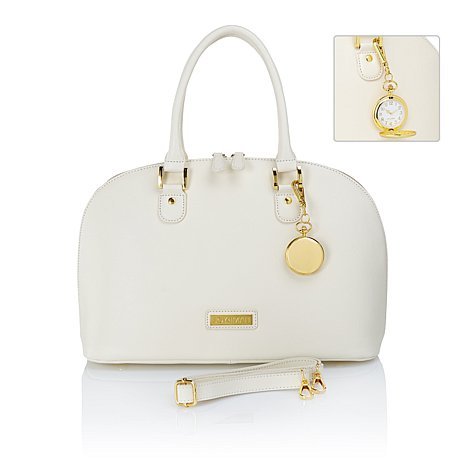 JOY & IMAN 21-Section Luxe Genuine Leather Handbag & Pocket Watch – CREAM LATTE