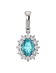 18K White Gold 7.00x5.00mm Oval Cut Blue Zircon and Diamond Pendant -- LIFETIME WARRANTY
