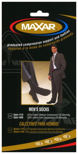 Maxar Graduated Compression Men's Cotton Socks (18-20 mmHg), 34% cotton, LARGE, BLACK
