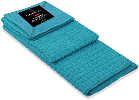 Absorbent Solutions Solid Color Microfiber Cleaning Set, 3-Piece Aqua