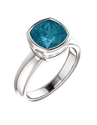 Platinum 8.00x8.00mm Antique Cushion Cut London Blue Topaz and Diamond Ring -- LIFETIME WARRANTY