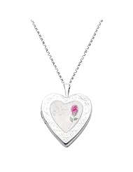 14K White Gold Flower Enamel Engraved Heart "Mom" Locket Pendant (0.8" Inches or 20mm) with 1.2mm Rolo Cable Chain - 18" Inches