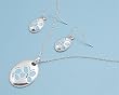 Sterling Silver Necklace and Earrings Set - Butterfly Prints on Oval Shape Design in Aquamarine CZ