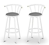 2 Gray Vinyl Specialty / Custom White Barstools with Backrest Set