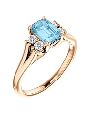 14K Rose Gold 7.00x5.00mm Emerald Cut Aquamarine and Diamond Ring -- LIFETIME WARRANTY