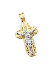 14k Yellow and White Gold Cross Crucifix Pendant Large