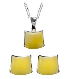 Baltic Butterscotch Amber and Sterling Silver Pendant and Designer Earrings Set, 18"