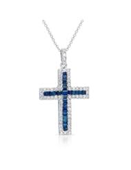 14k White Gold 0.48 Ctw Blue Sapphire Diamonds Cross