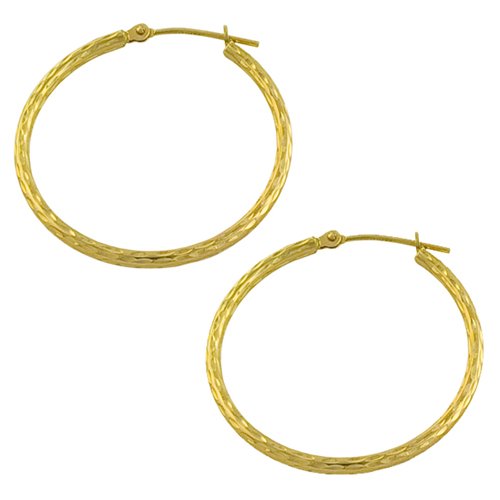 14 Karat Yellow Gold Diamond-Cut Hoop Earrings (30 mm)