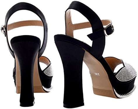 Summer Platform Peep-toe Drill Decorated Vamp Thin High Heel Shoes For Women(7 B(W) US, black)