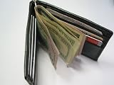 Black Leather Man's Men's Wallet w 8 Card Slots & Metal Cash Money Clip