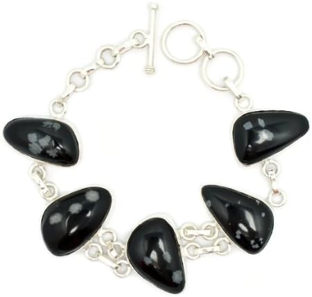 Huge Chunky Snowflake Obsidian Bracelet 7 1/4" to 8"