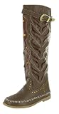 HOT FASHIONS Western Tramper Riding Perforated Cut Out Studded Moccasin Flat Womens Boots