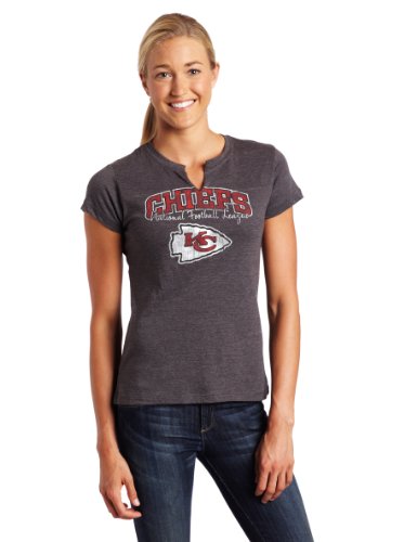 NFL Women's Kansas City Chiefs Champion Swagger II Short Sleeve Split Crew Neck Heather Tee (Ath Gray Htr, Small)
