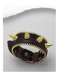 Saddle Brown Leather Bracelet In Brass