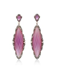 Diamond, Pink Amethyst and White Topaz 18k Rose Gold and Black Rhodium Dangle Earrings