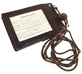 New Leather ID & Business Card Holder Neck Band Brown