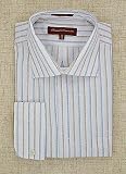 Phat Farm - Phat Farm White with Tan and Light Blue Broken Stripe Casual Dress Shirt