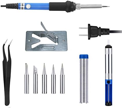 Fyoung 110V Soldering Iron Kit,(With ON/OFF Switch) 6 Tools in 1 Box(Adjustable Temperature, 5pcs Different Tips, Desoldering Pump,Stand, Anti-static Tweezers and Solder Wire)