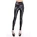 Stretch Faux Active Tights Leggings for Women Girls Juniors Pants (Small, Shiny Black)