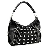 Metal Studded Faux Leather Double Zippers Hobo Handbag Purse