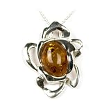 Sterling Silver and Honey Amber Seastar Pendant, 18"