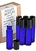 6 Blue Essential Oils Roller Bottles - FREE Recipe eBook for Roll-ons! - Useful for Aromatherapy - Mix with Fractionated Coconut, Jojoba, Almond and Other Carrier Oil - Solid Blue Glass (Not Painted)