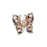Pink Opal Butterfly Pin in Sterling Silver