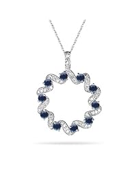 0.27 Cts Diamond & 1.00 Ct Blue Sapphire Circle Pendant in 14K White Gold