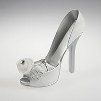 Bridal Shoe Ring Holder Display Elegant White Rose 3.75