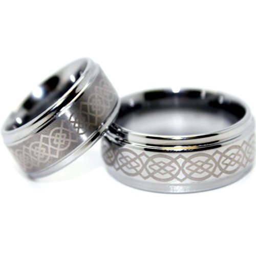 Sales Blue Chip Unlimited - Matching 9mm Tungsten Silver Celtic Rings His & Hers Ring Set Wedding Bands Engagement Rings (Available in Whole & Half Sizes 4-17)