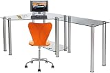Corner Computer Desk w Glass Top Work Center Arm