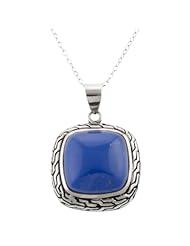 Sterling Silver Square Braided Genuine Stone Pendant Necklace, 18"