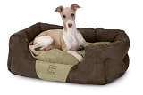 Petego Velvety Dream Rectangular Bolster Pet Bed, Large, Espresso/Sage