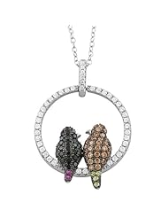 Sterling Silver Cubic Zirconia Black And Yellow Lovebirds Necklace (18 inch)