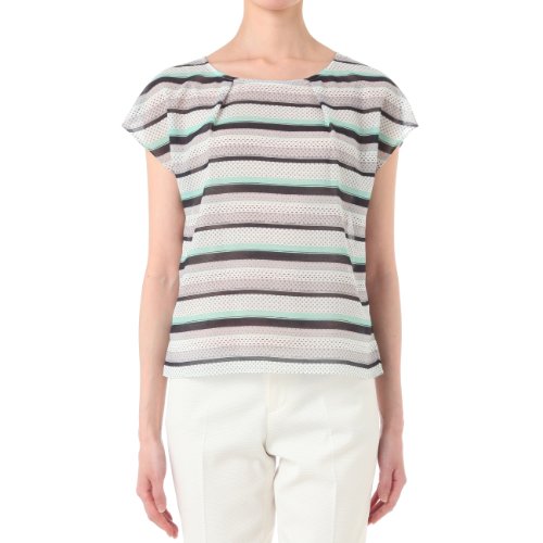 (インディヴィ)INDIVI [S]幾何学柄ボーダープリントプルオーバー