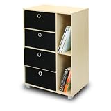 Furinno 11159SBE/BK (99998) Multipurpose Storage Shelves Cabinet Bookcase Bookshelf Dresser with 4 Bin-Type Drawers, Steam Beech Finish