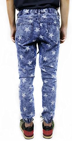 makeitblack Men's Star Printed Washed Denim Full Length Jogger