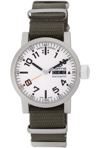 Fortis Men's 623.10.42 N.11 Spacematic Swiss Automatic Luminous Day and Date Green Nylon Strap Watch