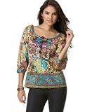 ECI Three-Quarter-Sleeve Printed Peasant Top